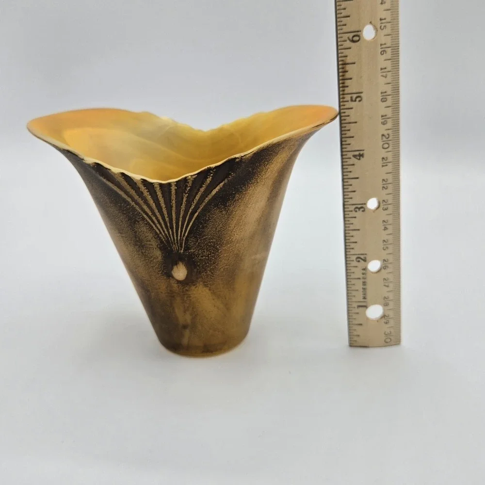 Art Deco Style Amber Color Candle Tealight Holder‎ Small Glass Vase
